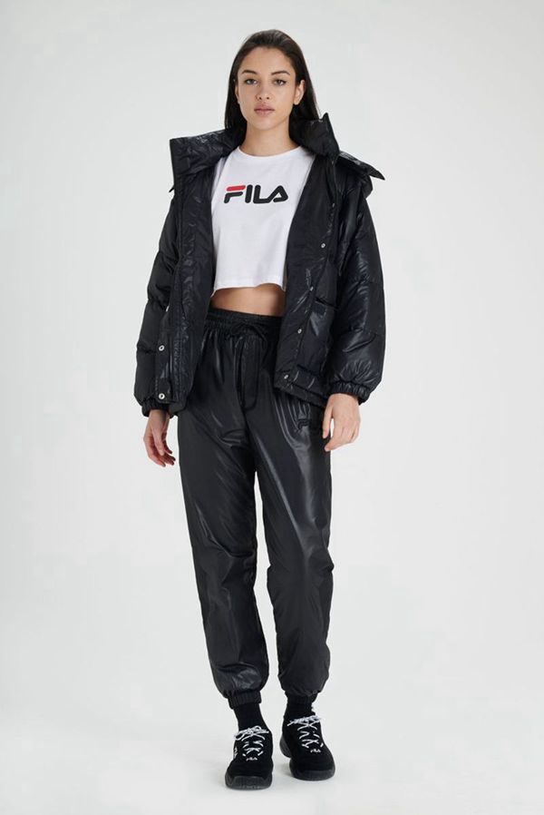 Jaquetas Fila Mulher Pretas/Branco - Fila Remie Puffer En Portugal,BMOQ-42516